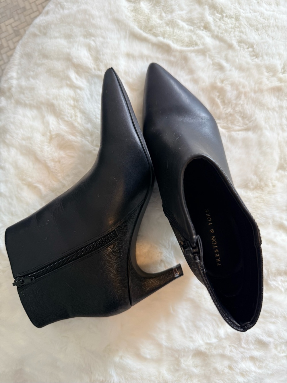 Preston York Black  Zip Pointed Toe Ankle Booties Heel Boots 8.5